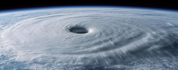 Poster - Aerial view of a powerful hurricane swirling over the ocean.