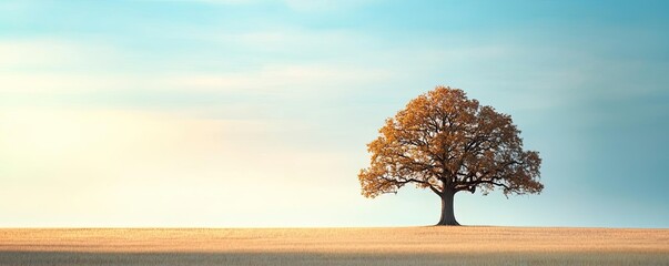 Poster - Lonely tree on a horizon under a serene sky, peaceful landscape, nature beauty.