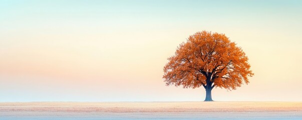Aufkleber - A solitary orange tree against a soft, pastel sky background.