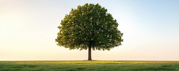 Poster - A solitary tree on a grassy field, clear sky backdrop, serene nature scene.