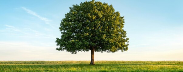 Aufkleber - Lush green tree standing tall in open field under a clear blue sky.