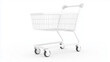 © pattozher - Empty Shopping Cart: A pristine white shopping cart stands ready for filling, symbolizing potential purchases and consumerism.