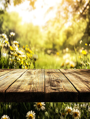 Wall Mural - Empty Wooden Table with Natural Blurred Background for Product Display