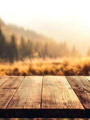 Wall Mural - Empty Wooden Table with Natural Blurred Background for Product Display