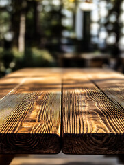 Wall Mural - Empty Wooden Table with Natural Blurred Background for Product Display