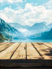 Wall Mural - Empty Wooden Table with Natural Blurred Background for Product Display