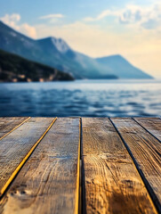 Wall Mural - Empty Wooden Table with Natural Blurred Background for Product Display