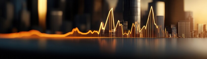 Aufkleber - Dynamic urban skyline with glowing financial graph, showcasing market trends and advancements in technology, highlighting economic growth and innovation in a modern city.