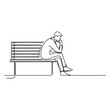 © Sone - One continuous single drawing black line art doodle of a lone man figure sitting on a bench, lost in thought