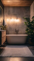 Poster - Modern Bathroom with Elegant Bathtub and Warm Lighting