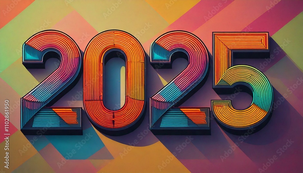 2025 Typography in Modern Sans Serif Font with Cubism Design Stock ...