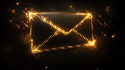 Poster - Glowing Golden Envelope on a Dark Background Symbolizing Communication and Messages, Ideal for Concepts Related to Email, Events, and Notification Services