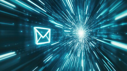Poster - Futuristic Concept of Email Communication with Light Trails Representing Speed and Technology in a Digital Environment for Modern Marketing and Networking