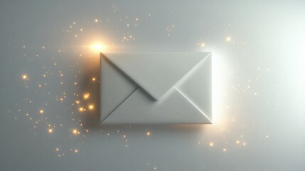 Poster - Futuristic White Envelope with Illuminating Sparkles Against a Soft Background Representing Digital Communication and Modern Messaging Concepts