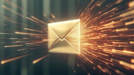 Poster - Sparkling Golden Envelope Surrounded by Dynamic Light Trails Representing Fast Communication and Digital Messaging Concept in a Modern Abstract Style