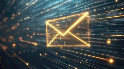 Poster - Digital Representation of an Email Icon with Dynamic Light Trails and Glowing Effects, Symbolizing Modern Communication Technology and Connectivity in the Digital Age