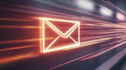 Poster - Bright and Colorful Email Icon with Motion Blur Effect, Representing Digital Communication, Messaging, and Modern Technology Concepts in a Vibrant Setting