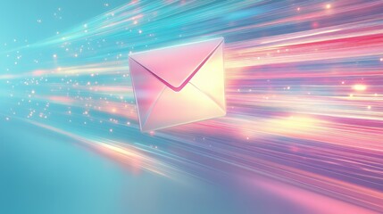 Poster - Dynamic Digital Mail Icon with Vibrant Motion Effects Representing Speedy Communication on a Futuristic Background