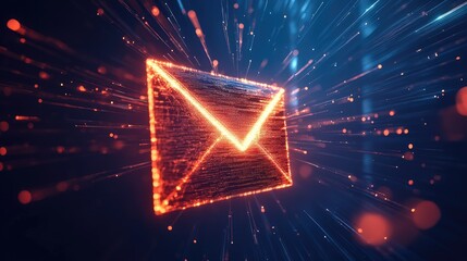 Poster - Glowing Email Icon with Abstract Light Effects Representing Digital Communication and Connectivity in a Tech-Driven World