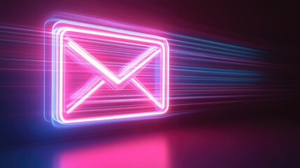 Poster - Neon Email Icon with Light Trails Representing Speed and Connectivity in a Digital World for Creative and Modern Communication Concepts