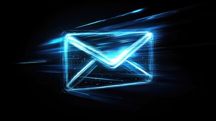 Poster - Futuristic Glowing Email Icon with Light Trails Representing Digital Communication and Technology in a Modern Abstract Setting