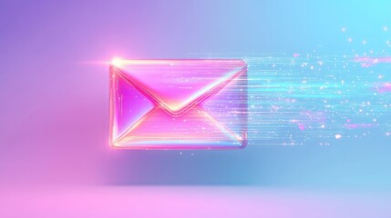 Poster - Vibrant Digital Mail Icon Representing Speed and Communication Over a Soft Gradient Background for Modern Digital Concepts and Marketing Use