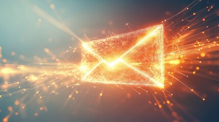 Poster - Illuminated Envelope with Light Trails Representing Digital Communication and Messaging Technology in a Modern Abstract Style