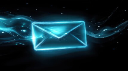 Poster - Glowing Digital Envelope with Light Trails in a Dark Background Representing Modern Communication and Email Technology Concepts for Stock Photography