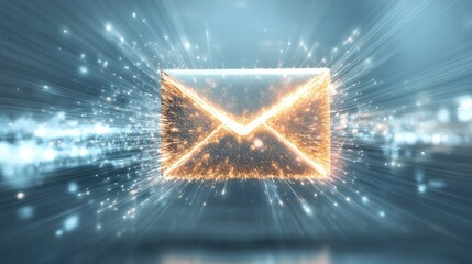 Poster - Sparkling digital envelope with luminous effects representing modern communication and technology, symbolizing email notifications and online correspondence concept