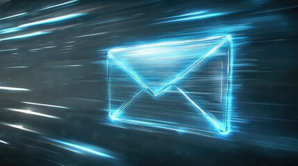 Poster - Digital Conceptual Illustration of a Glowing Envelope Symbolizing Fast and Efficient Email Communication in a High-Tech Background with Motion Effect
