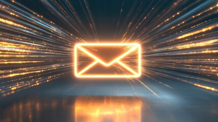 Poster - Glowing Envelope Symbolizing Instant Communication and Digital Messaging with Light Trails Representing Speed and Connectivity in a Modern Digital World