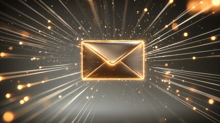 Poster - Golden Envelope with Sparkling Light Effects Representing Email Communication in a Modern Digital Era with a Magical Touch for Creative Projects
