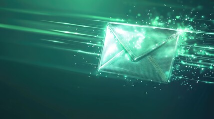 Poster - Futuristic Digital Mail Concept with Glowing Envelope and Light Trails Representing Fast Communication and Technology Innovations in a Cosmic Environment