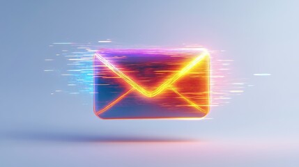 Poster - Vibrant and Dynamic Digital Envelope Icon with Motion Effects Representing Fast Communication and Modern Technology in a Bright, Futuristic Style