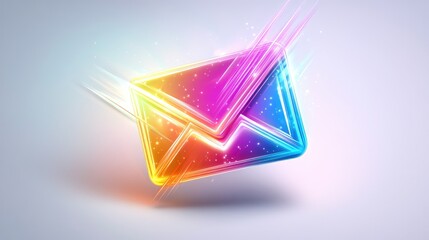 Poster - Colorful Abstract Envelope Icon with Bright Light Effects Representing Communication and Digital Messaging, Suitable for Technology and Marketing Themes