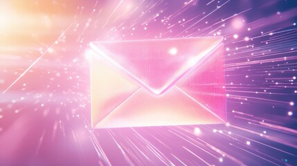 Poster - Vibrant Digital Envelope Surrounded by Brilliant Light Trails Representing Fast Communication and Modern Messaging in a Colorful Abstract Background