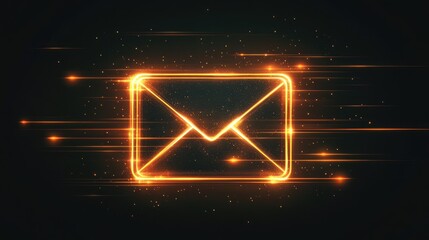 Poster - Bright and Dynamic Neon Email Icon with Motion Effect on Dark Background, Symbolizing Instant Communication and Digital Connectivity in a Modern World