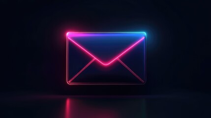 Poster - Futuristic Neon Email Icon with Glowing Effects on Dark Background Representing Digital Communication and Technology Innovations in Stylish Design