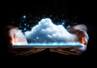 Poster - Cloud Computing Technology with Tablet Displaying Data Storage and Network Infrastructure