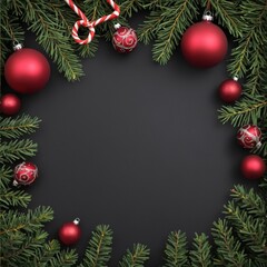 Wall Mural - Christmas Branches Border with Christmas Decorations on Transparent Background