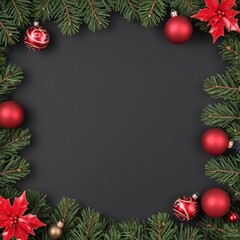 Wall Mural - Christmas Branches Border with Christmas Decorations on Transparent Background