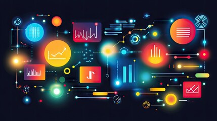 Poster - Abstract Digital Background with Colorful Charts and Data Visualization