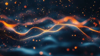 Poster - Glowing Refined Waves on Dark Background with Highlighted Flow and Particle Effects