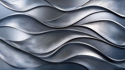 Poster - Sleek Flowing Metallic Texture with Reflective Silver Waves in an Artistic Design