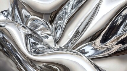 Poster - Sleek Metallic Texture with Flowing Reflective Surfaces in Shades of Silver