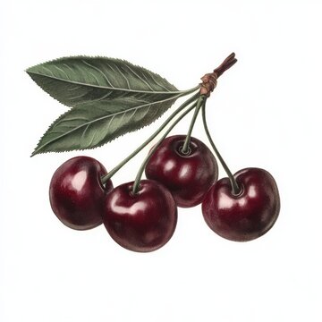 Cherries with leaf isolated on white background
