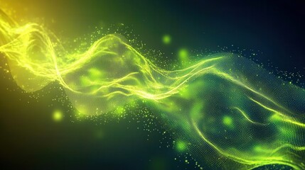 Poster - Flowing Waves of Bright Lime Green Sound in a Dynamic Abstract Background