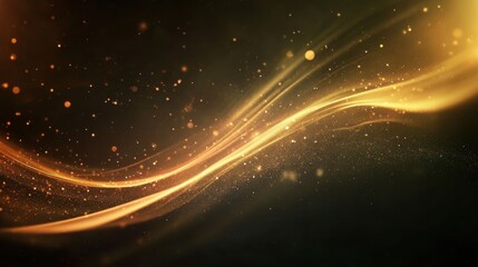 Poster - Minimalistic Dark Background with Radiant Flowing Lines and Soft Glowing Particles