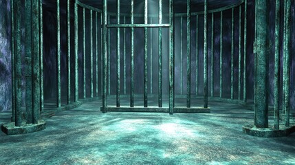 Poster - Mystical underground chamber with glowing bars and ethereal lighting