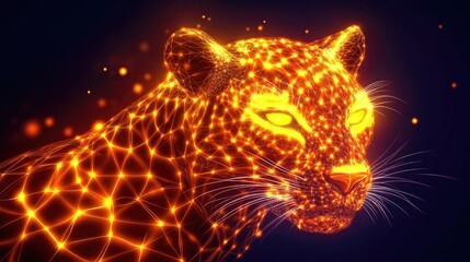 Poster - Futuristic Abstract Representation of a Leopard in Neon Lights